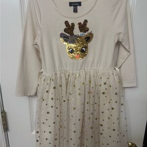 Zunie Cream Holiday Dress with Gold Accents